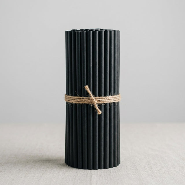 Black 3 ply paper drinking straws, 6mm bore, 240mm long, plastic-free