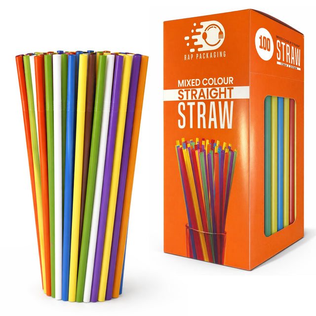 Mixed colour plastic bubble tea straws, 12mm bore, 260mm long, wide enough for tapioca pearls