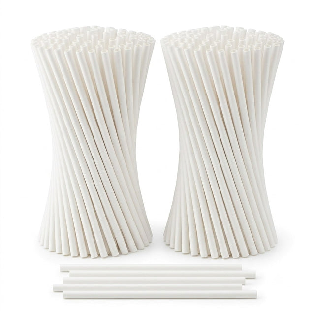 White 3 ply paper drinking straws, 6mm bore, 200mm long, plastic-free catering straws