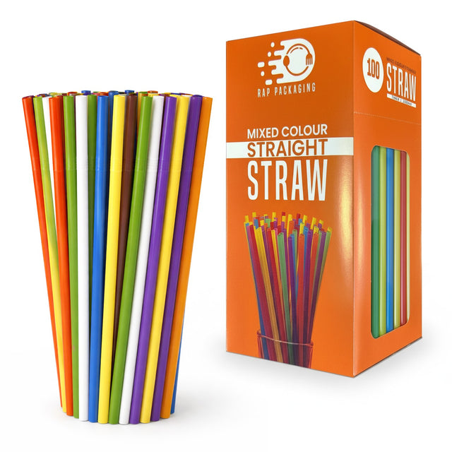 Mixed colour jumbo plastic straws, 10mm bore, 200mm long, for thick shakes and slush